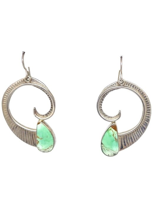 Amazon.com: PATISORNA 925 Sterling Silver Austria Crystal  Earrings Variscite Spiral  Silver Hooks 15.3 Gr Tear Drop Green Frame 45mm x 35m